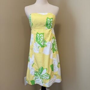 Lilly Pulitzer Strapless Dress in Yellow and Green Floral Size 2